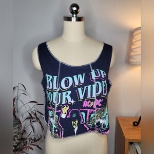 AC/DC Cropped Tank Navy Blue Graphic Tee Medium NWT